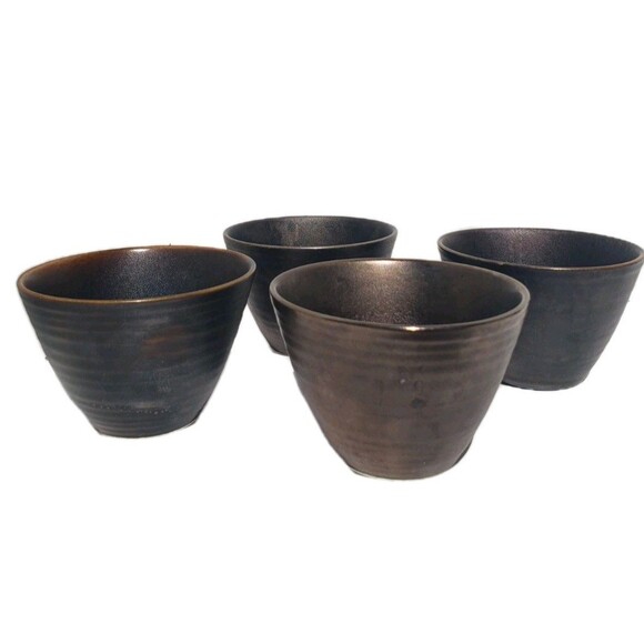 Set Of 4 Teavana Tea Cups Copper Bronze Swirl Ceramic Coffee Japan 3.5x2.5 - Picture 3 of 12